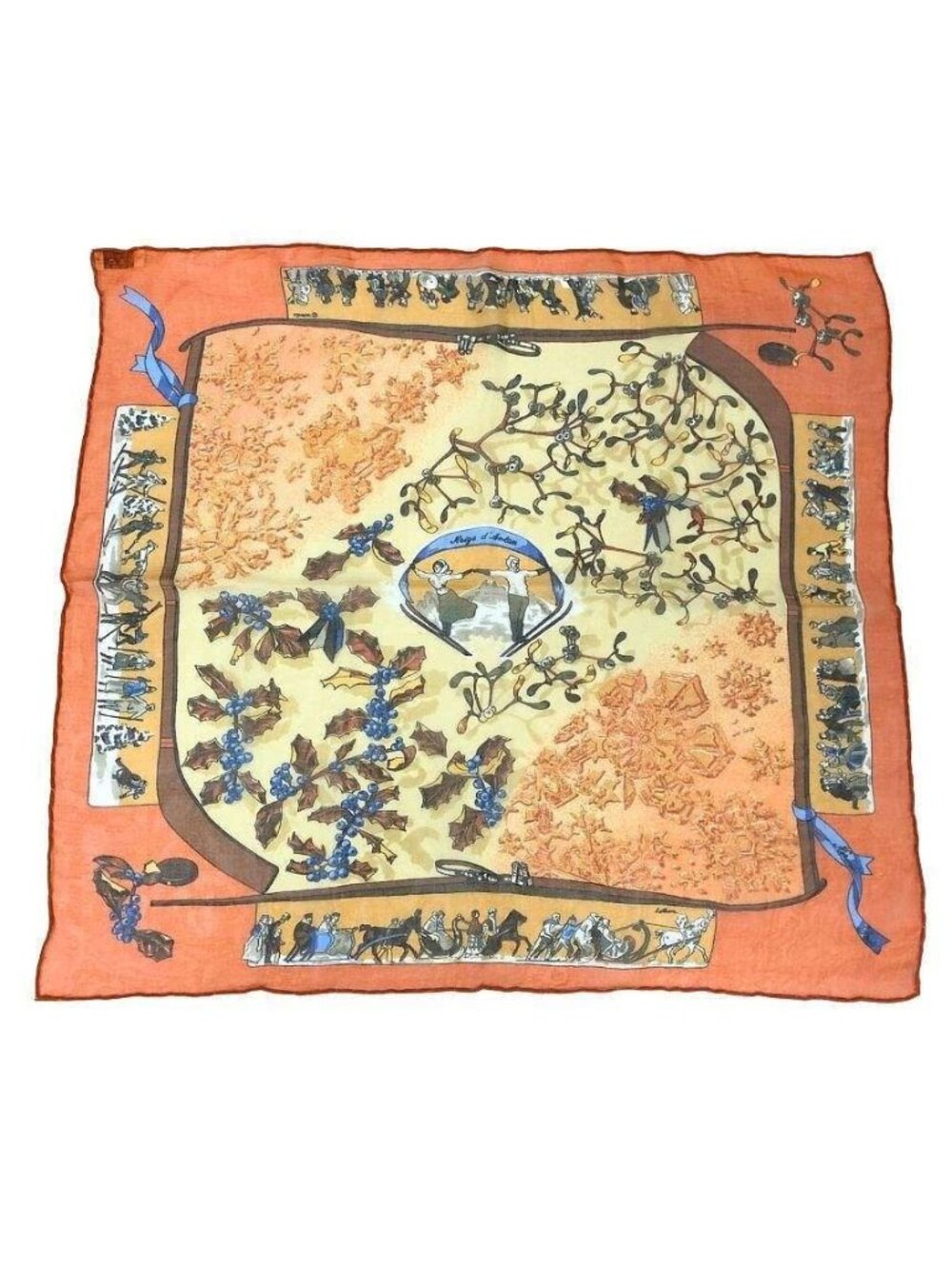 Hermes Things Scarf Carre 45 Neige D'antan Last Year's Snow Orange Silk Muslin